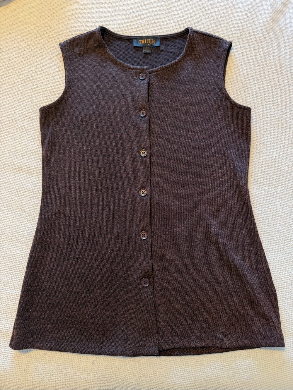 Sleeveless Button-Front Knit Top in Dark Brown